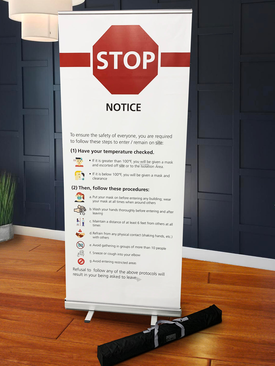 STOP - NOTICE - COVID19 Precautions Retractable Banner